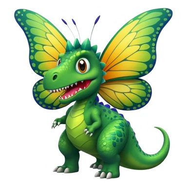 A dinosaur chewing on a huge butterfly sticker