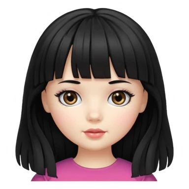 Doll girll, black hair with bangs, slightly wavy, very long hair,long eyelashes, black eyes. sticker