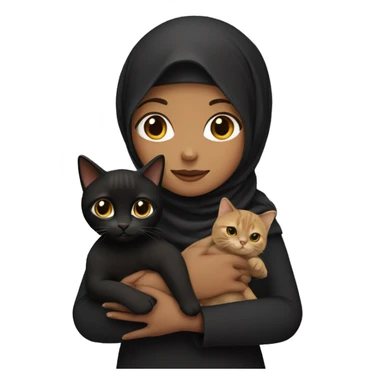 A girl with a black hijab holding a brown cat  sticker