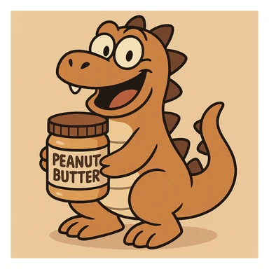 playful style dinosaur holding a jar of peanut butter sticker