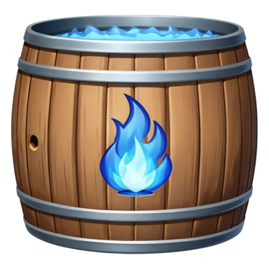 generate a realistic rust-free metal barrel with blue fire on it sticker