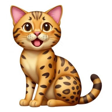 cinematic-comical-[Bengal cat]-full-body-sitting-emoji,-tail-curled-playfully-around-its-paws,-head-tilted-dramatically-while-yawning-exaggeratedly,-sleek-[leopard patterned]-fur,-simplified-yet-hilariously-adorable-features,-highly-detailed,-glowing-with-an-almost-sarcastic-glow sticker