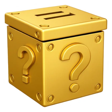 сгенерируй смайл loot box в стили классических смайлов с вопросом 
золотой, не деревянный, а пластиковый
более смайликовый стиль. 3d sticker