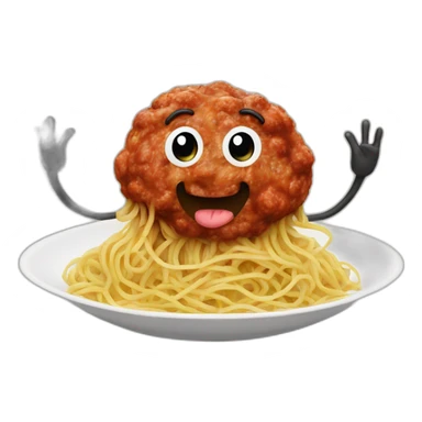 Spaghetti and meatballs with a face, arms and legs, doing something random sticker