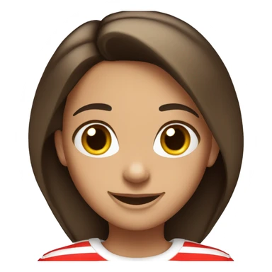 Portrait of an adult girl, tanned skin, dark long straight brown hair, dark eyes, smiling, wearing a white long sleeve with red horizontal stripes. sticker
