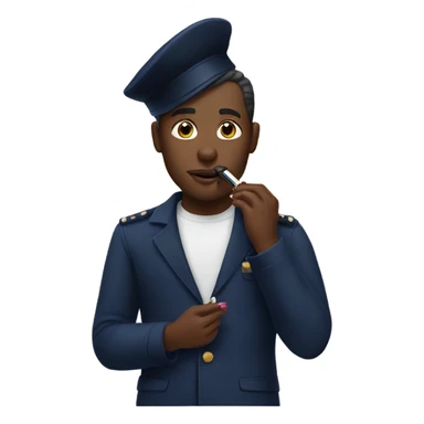 A man putting on lipstick in a navy outfit  sticker