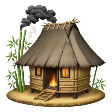 bamboo hut with volcano in the back sticker
