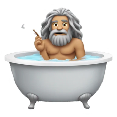 Caveman with long gray hair and a gray goatee sitting in a jacuzzi tub and smoking a joint sticker