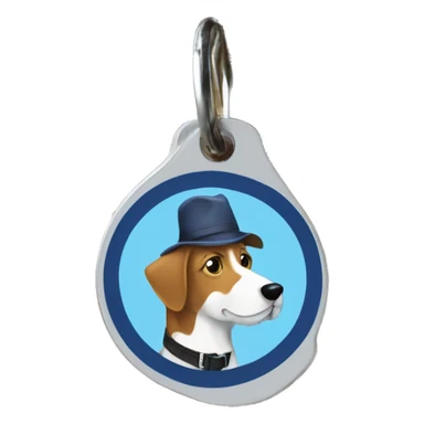 Dog collar tag that with word “spit” sticker