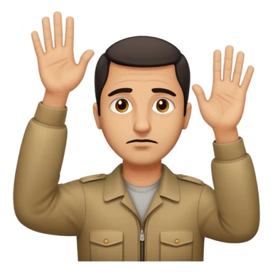 surrenders, portray an authentic 1980 Iraqi with a sad face and raised hands sticker