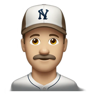 white man with brown chops and ny baseball cap and mustache sticker