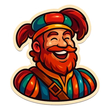 Red-bearded Landsknecht bust showing happiness sticker