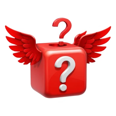 Red Cube with wings and has a ? sticker