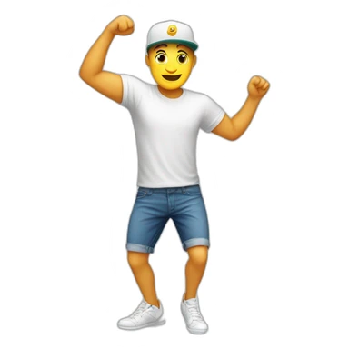 white man, t-shirt, cap and short shorts, dancing sticker
