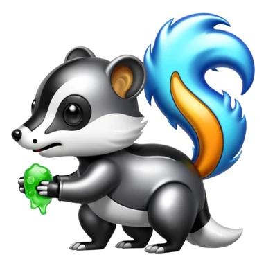 robo skunk with bacteria and fart cloud in samsung emoji style sticker