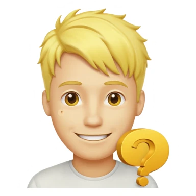 make his skin and hair yellow, he's smirking and looking in the left corner, add question marks abobe his head sticker