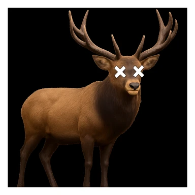 Overlay cartoon X's on the eyes of the elk, keep everything else 100% identical—pose, style, lighting, and background. Maintain the original style and look exactly as in the reference image. sticker