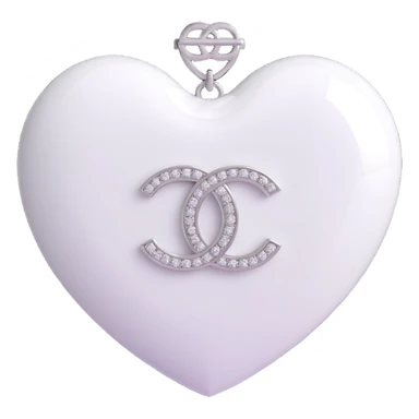 Change the glossy black heart to glossy white, keep the diamond accent and silver Chanel logo, elegant, white and silver color scheme, 3D emoji style, keep the background transparent. sticker
