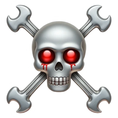 Emoji-style metallic bones with traces of blood, steel texture, dark dramatic tone, clean background sticker