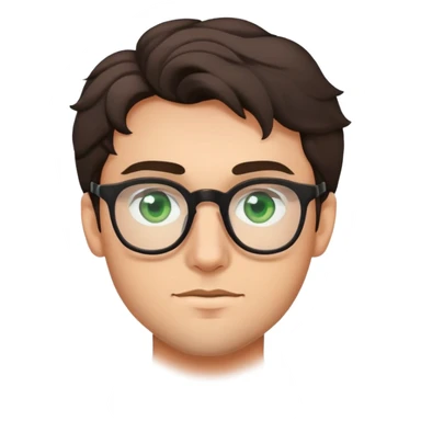 young man with dark slightly curled hair wearing glasses with green eyes and stubble sticker