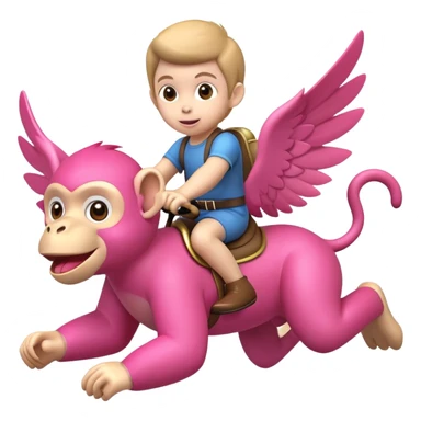Child riding a flying pink monkey sticker