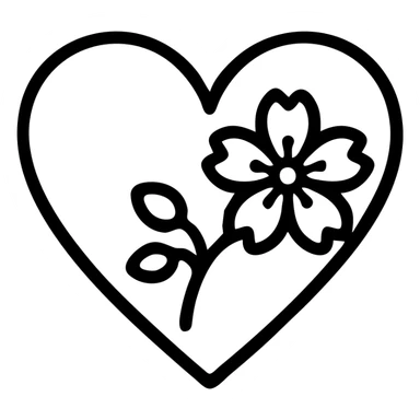 heart with sakura and silver accents, outline icon style sticker