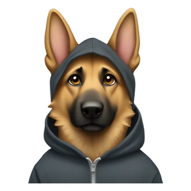 German shepherd wearing a hoodie sticker