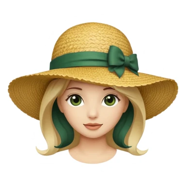 light beige women's straw hat with large brim and dark green bow sticker