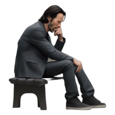 Keanu Reeves sitting on the corner of a sad bench sticker