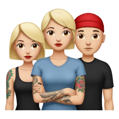 throuple blonde female brunette female with tattoed bald male sticker