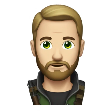 man with beard and short hair green eyes bandit gun sticker