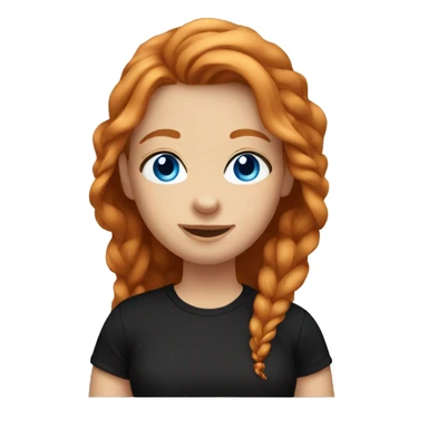 Girl emoji with long ginger hair, blue eyes, smile, black tshirt, cute baddie style sticker