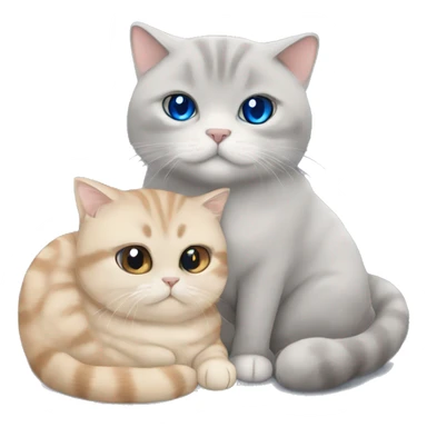Grey Scottish fold cuddling with beige cat with blue eyes  sticker