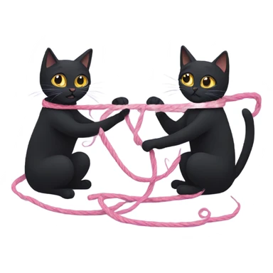 Two black cats playing with yarn sticker