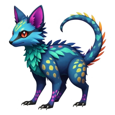 Rare realistic dark edgy badass epic pretty beautiful handsome gorgeous aesthetic colorful vibrant Vernid-Trico-species-Fakemon-creature by LiLaiRa, 4 legs, 1 tail, random markings, (full body) sticker