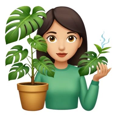 woman watering her monstera plant sticker