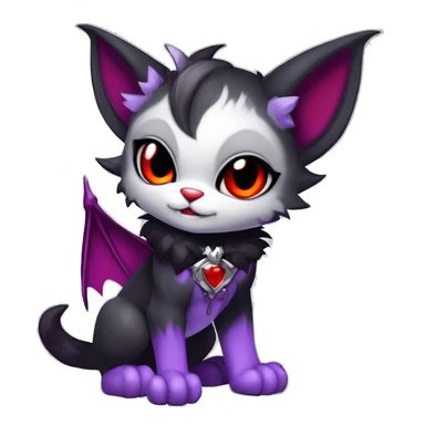 Anthro-Cute-Edgy-Cool-Vampiric-Batty-Cat-Black-Purple-Red-Grey-White-Contrast-Colors-Fantasy-Fur-Sona-Chibi-Shiny-Fakémon-Hybrid with horns and fangs and collar full body sticker