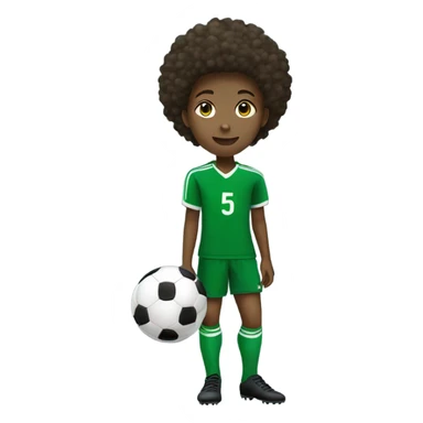 Afro teenager in green soccer uniform number 5  kicking a soccer ball sticker