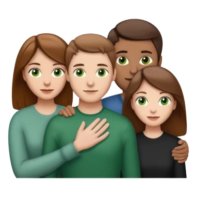 3 people. Throuple. Blank woman with light brown hair and green eye color on left. And also a blank man with brown hair and grey eye color in the middle. And a blank woman with brown hair and grey eye color on the right. Holding each other sticker