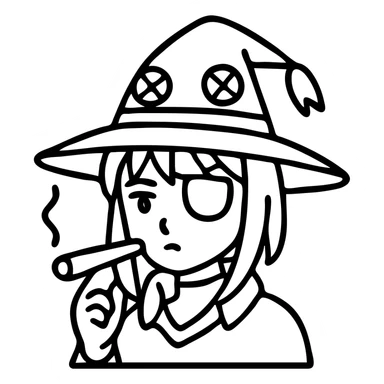 Anime witch girl Megumin from Konosuba with witch hat and eye patch smoking a joint sticker