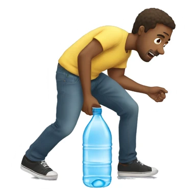 man grabbing a bottle of water from the floor sticker