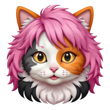 calico cat wear curly pink hair wig sticker