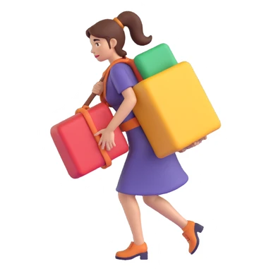 woman carrying something heavy on her back sticker