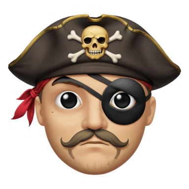 pirate with black eyepatch covering one eye and that eye not showing sticker