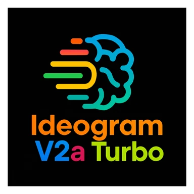 make a non gradient solid but colorful text of "Ideogram V2a Turbo", black background, add this logo too,  sticker