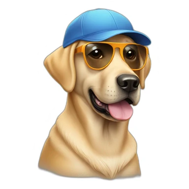 labrador with sunglasses and cap sticker