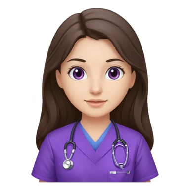 pretty brunette nurse with long hair in purple scrubs sticker