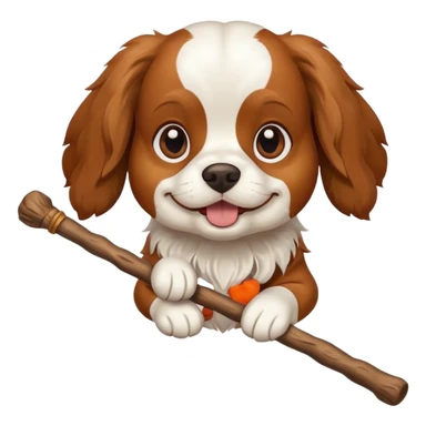 A cavalier dog with a stick sticker