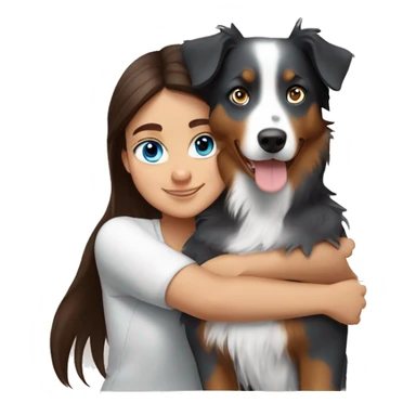 Brunette blue blue-eyed girl hugging Tricolored Australian Shepherd sticker