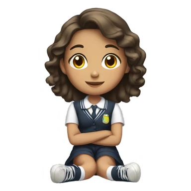 A young girl in a school uniform sitting legs crossed  sticker